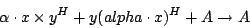 \begin{displaymath}\alpha \cdot x \times y^{H} + y(alpha \cdot x)^{H} + A \to A \end{displaymath}