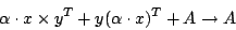 \begin{displaymath}\alpha \cdot x \times y^{T} + y (\alpha \cdot x)^{T} + A \to A \end{displaymath}